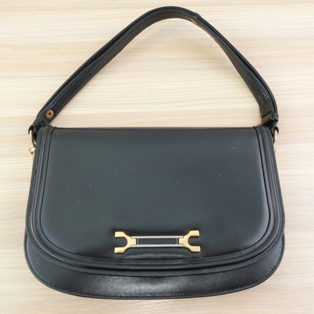 VTG Saddle Shoulder Bag 2Way S‎ Black Cowhide Horsebit Adjustable MARQUISE JAPAN